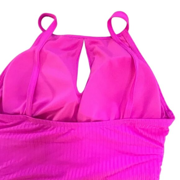 Ellen Tracy One Piece Keyhole Rib High Neck Over the Shoulder Swimsuit Size 12 - Picture 6 of 10